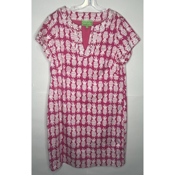 Cappagallo Women’s Short Sleeve Pineapple Dress Pink/White Size 14 NWOT - Picture 1 of 8